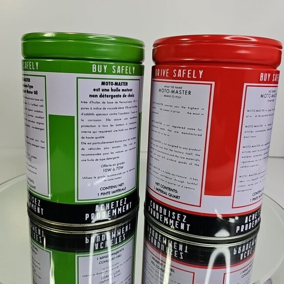 Canadian Tire Moto-Master Oil Red Green Tin Coin Bank Set Promotional Item Decor - Picture 5 of 13